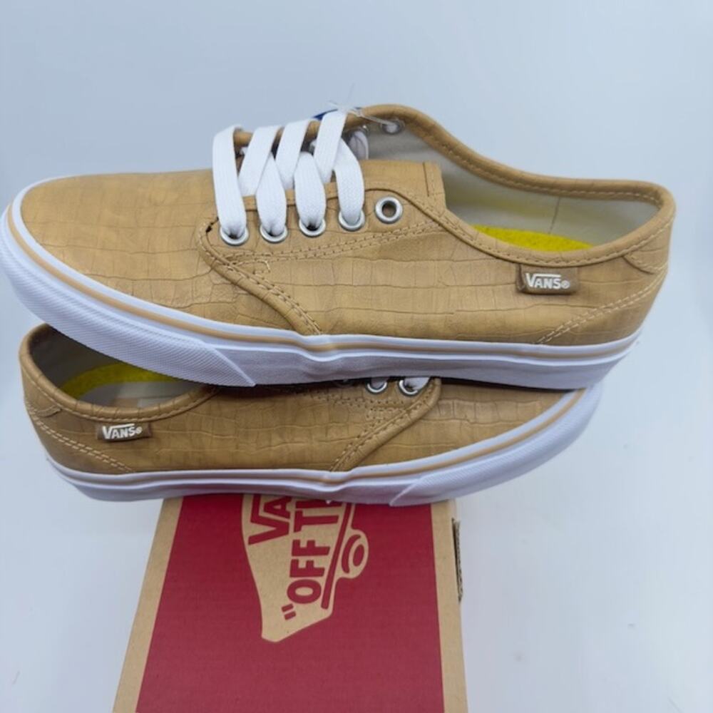 Vans Camden Deluxe Croc Skin Sneakers Low Top Canvas Camel Brown Womens 7